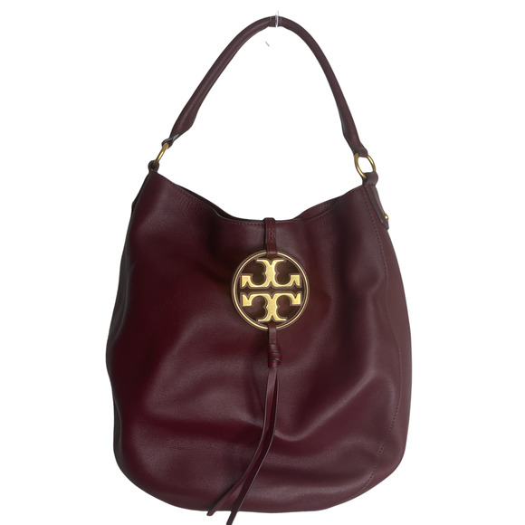 Tory Burch Handbags - TORY BURCH Burgundy Miller Metal-logo Slouchy Hobo Bag